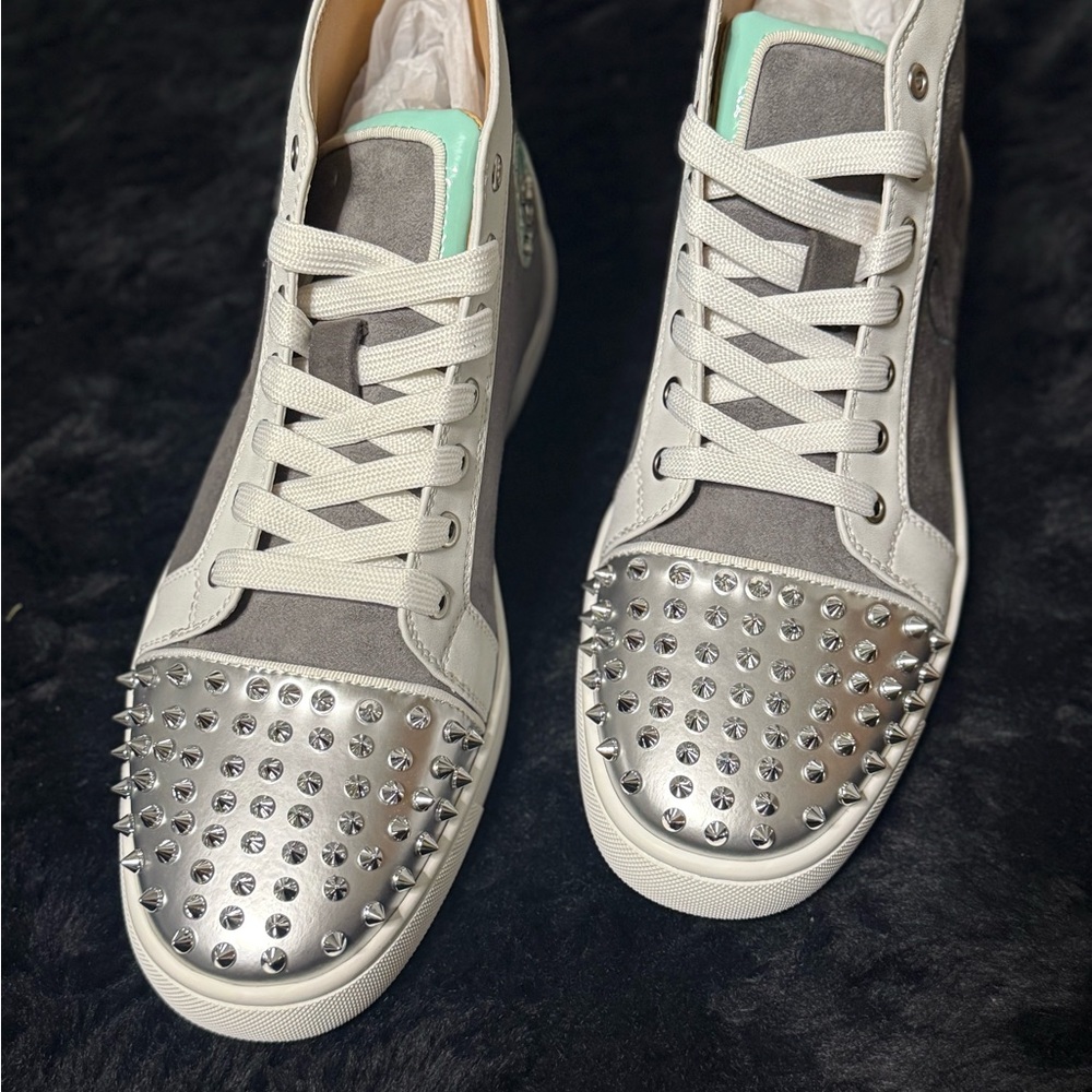 Christian Louboutin Silver and Gray Studded Sneakers